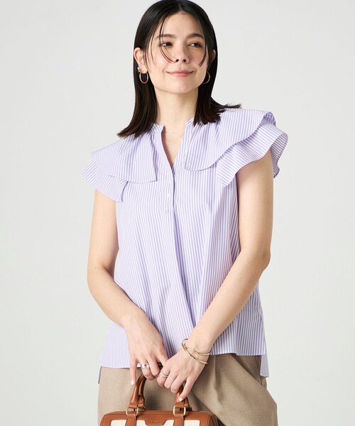 NOLLEY’S(ノーリーズ)の「ウォッシャブルダブルフリルキーネックブラウス(シャツ/ブラウス・レディース・ブルー系その他3/チャコールグレー/パープル系その他3・38)」の12枚目の写真