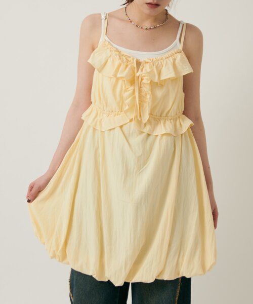 w closet(ダブルクローゼット)の「【無地/ドット柄】【4色展開】バルーンミニキャミワンピース(ワンピース・レディース・イエロー/アイボリー/オフホワイト/ブラック系その他・FREE)」の1枚目の写真