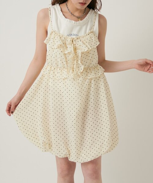 w closet(ダブルクローゼット)の「【無地/ドット柄】【4色展開】バルーンミニキャミワンピース(ワンピース・レディース・イエロー/アイボリー/オフホワイト/ブラック系その他・FREE)」の6枚目の写真