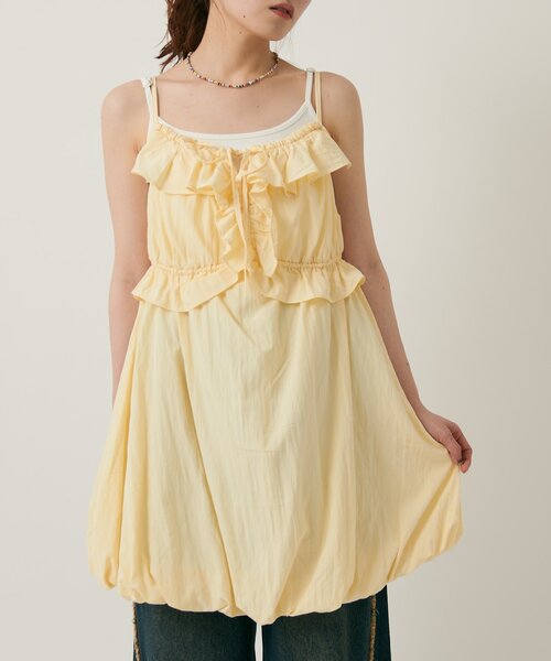 w closet(ダブルクローゼット)の「【無地/ドット柄】【4色展開】バルーンミニキャミワンピース(ワンピース・レディース・イエロー/アイボリー/オフホワイト/ブラック系その他・FREE)」の9枚目の写真