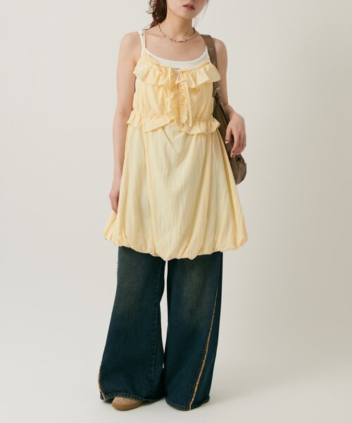 w closet(ダブルクローゼット)の「【無地/ドット柄】【4色展開】バルーンミニキャミワンピース(ワンピース・レディース・イエロー/アイボリー/オフホワイト/ブラック系その他・FREE)」の14枚目の写真