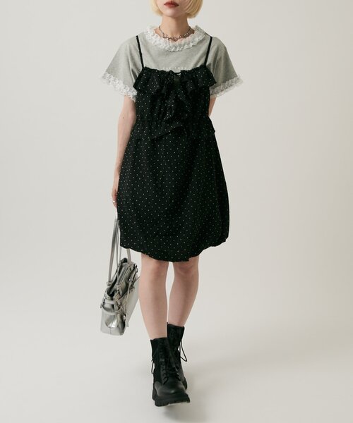 w closet(ダブルクローゼット)の「【無地/ドット柄】【4色展開】バルーンミニキャミワンピース(ワンピース・レディース・イエロー/アイボリー/オフホワイト/ブラック系その他・FREE)」の21枚目の写真