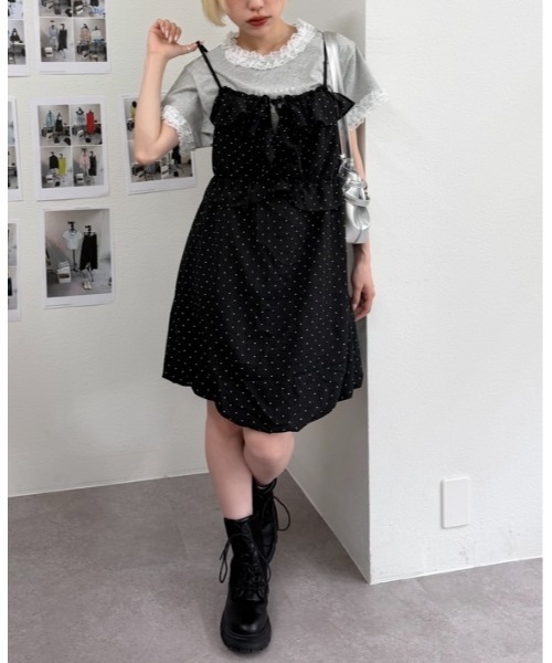 w closet(ダブルクローゼット)の「【無地/ドット柄】【4色展開】バルーンミニキャミワンピース(ワンピース・レディース・イエロー/アイボリー/オフホワイト/ブラック系その他・FREE)」の4枚目の写真
