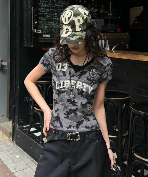 WESTSEA(ウエストシー)の「迷彩 / カモフラ ゲームTシャツ 半袖 クロップド丈(Tシャツ/カットソー・レディース・グリーン系カモフラージュ/グレー系カモフラージュ・FREE)」の8枚目の写真