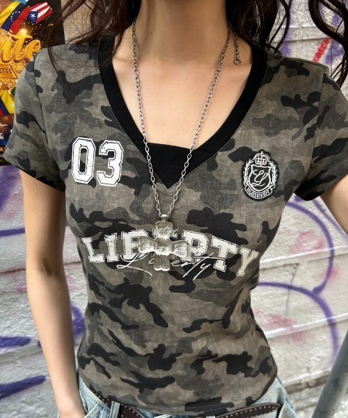 WESTSEA(ウエストシー)の「迷彩 / カモフラ ゲームTシャツ 半袖 クロップド丈(Tシャツ/カットソー・レディース・グリーン系カモフラージュ/グレー系カモフラージュ・FREE)」の4枚目の写真