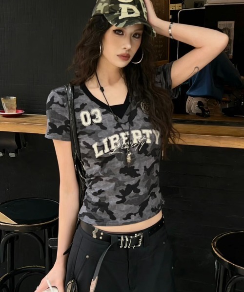 WESTSEA(ウエストシー)の「迷彩 / カモフラ ゲームTシャツ 半袖 クロップド丈(Tシャツ/カットソー・レディース・グリーン系カモフラージュ/グレー系カモフラージュ・FREE)」の7枚目の写真