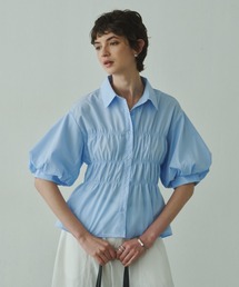Volume Half Sleeve Shirring Shirt / ボリュームハーフスリーブシャーリングシャツ