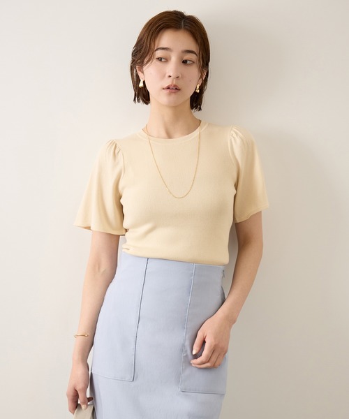 ROPE'(ロペ)の「コットンギャザーフレア半袖プルオーバー/イージーケア(ニット/セーター・レディース・ブラック/ベージュ/オレンジ・FREE)」の3枚目の写真