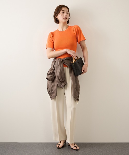 ROPE'(ロペ)の「コットンギャザーフレア半袖プルオーバー/イージーケア(ニット/セーター・レディース・ブラック/ベージュ/オレンジ・FREE)」の12枚目の写真