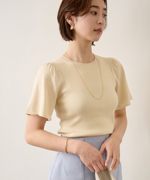 ROPE'(ロペ)の「コットンギャザーフレア半袖プルオーバー/イージーケア(ニット/セーター・レディース・ブラック/ベージュ/オレンジ・FREE)」の14枚目の写真