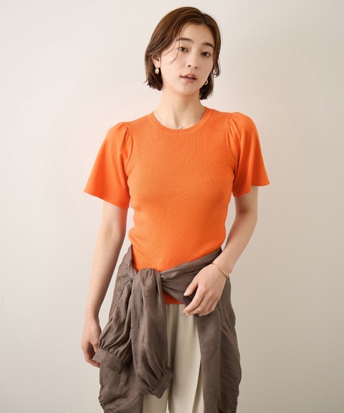 ROPE'(ロペ)の「コットンギャザーフレア半袖プルオーバー/イージーケア(ニット/セーター・レディース・ブラック/ベージュ/オレンジ・FREE)」の9枚目の写真