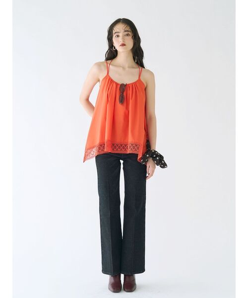 LAGUNAMOON（ラグナムーン）の「レースヘムチュニック 【夏服】 【レイヤードトップス】（キャミソール・レディース・ネイビー/オレンジ/ホワイト・FREE）」の7枚目の写真