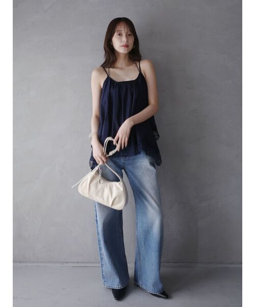 LAGUNAMOON（ラグナムーン）の「レースヘムチュニック 【夏服】 【レイヤードトップス】（キャミソール・レディース・ネイビー/オレンジ/ホワイト・FREE）」の9枚目の写真