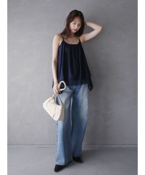 LAGUNAMOON（ラグナムーン）の「レースヘムチュニック 【夏服】 【レイヤードトップス】（キャミソール・レディース・ネイビー/オレンジ/ホワイト・FREE）」の11枚目の写真