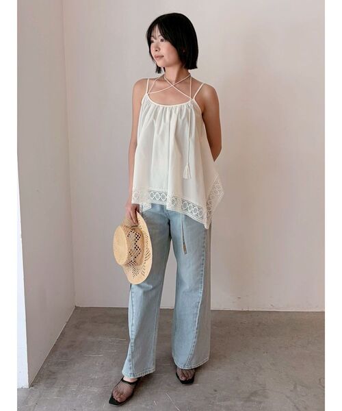 LAGUNAMOON(ラグナムーン)の「レースヘムチュニック 【夏服】 【レイヤードトップス】(キャミソール・レディース・ネイビー/オレンジ/ホワイト・FREE)」の10枚目の写真