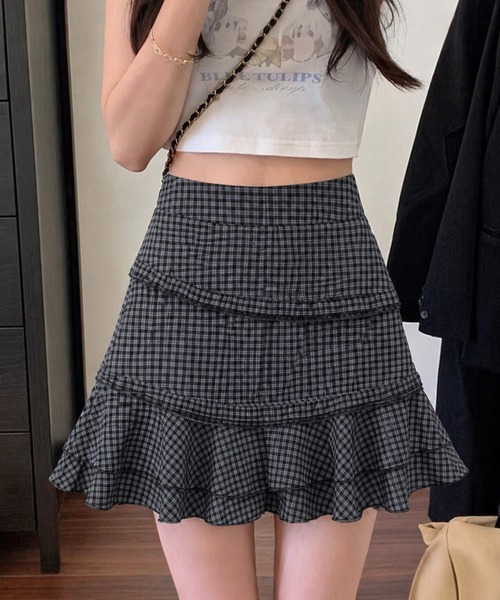Miniministore（ミニミニストア）の「ミニティアードスカートギンガムチェック柄（スカート・レディース・ブラック×グレー・L/M/XL/S）」の2枚目の写真
