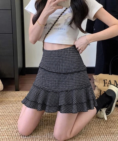 Miniministore（ミニミニストア）の「ミニティアードスカートギンガムチェック柄（スカート・レディース・ブラック×グレー・L/M/XL/S）」の7枚目の写真