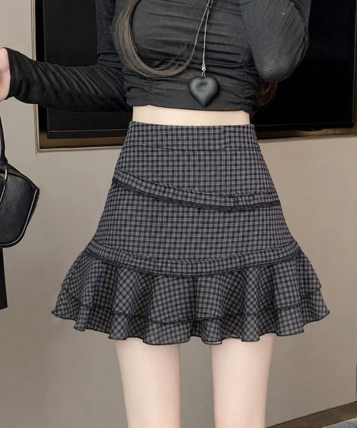 Miniministore（ミニミニストア）の「ミニティアードスカートギンガムチェック柄（スカート・レディース・ブラック×グレー・L/M/XL/S）」の9枚目の写真