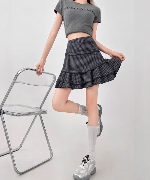 Miniministore（ミニミニストア）の「ミニティアードスカートギンガムチェック柄（スカート・レディース・ブラック×グレー・L/M/XL/S）」の15枚目の写真