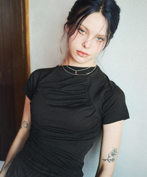 DEAR,ME（ディアミー）の「リリーニットシャーリングTシャツ[ブラック]（Tシャツ/カットソー）」