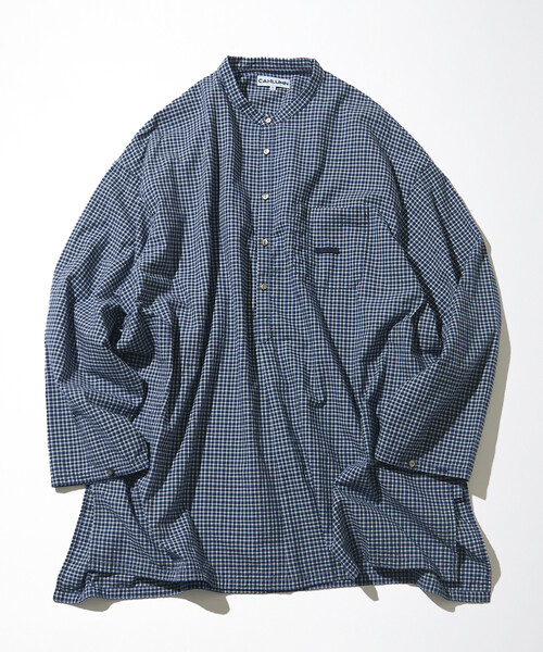 CAHLUMN/カウラム Indigo Madras Check Pullover Stand Collar Shirt