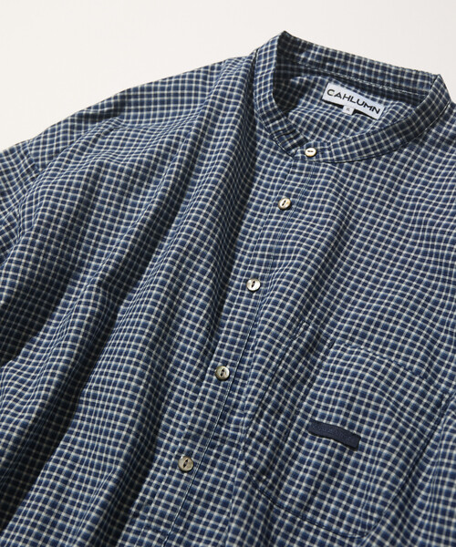 CAHLUMN(カウラム)の「CAHLUMN/カウラム Indigo Madras Check Pullover Stand Collar Shirt(シャツ/ブラウス・メンズ・ネイビー・MEDIUM/LARGE/X-LARGE/XX-LARGE)」の4枚目の写真