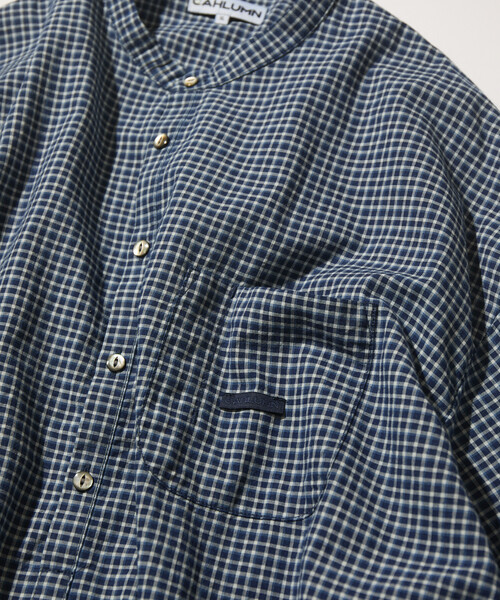 CAHLUMN(カウラム)の「CAHLUMN/カウラム Indigo Madras Check Pullover Stand Collar Shirt(シャツ/ブラウス・メンズ・ネイビー・MEDIUM/LARGE/X-LARGE/XX-LARGE)」の6枚目の写真