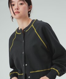 配色 ステッチ スウェット カーディガン