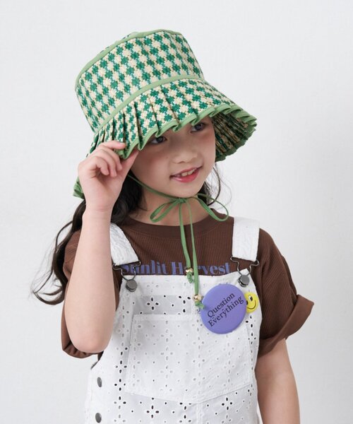 CIAOPANIC TYPY(チャオパニックティピー)の「【KIDS】【Aguni】プリーツハット(ハット・キッズ・ブラック/グリーン・ONE SIZE)」の2枚目の写真