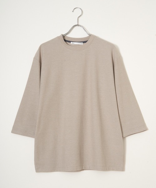 ikka(イッカ)の「ドライ梨地七分袖Tシャツ(Tシャツ/カットソー・メンズ・ベージュ/ブラック/ネイビー・M/XL/L/S)」の1枚目の写真