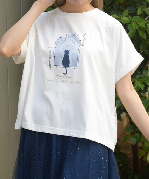 axes femme(アクシーズファム)の「接触冷感エトワールTシャツ(Tシャツ/カットソー・レディース・ホワイト/ラベンダー/サックスブルー/チャコール/ワイン・FREE)」の2枚目の写真