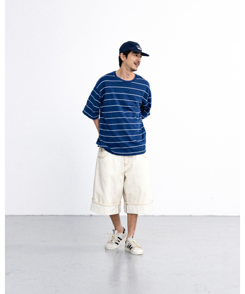ANGLAN(アングラン)の「Denim Striped Tee - White(Tシャツ/カットソー・メンズ・その他・1/2)」の4枚目の写真