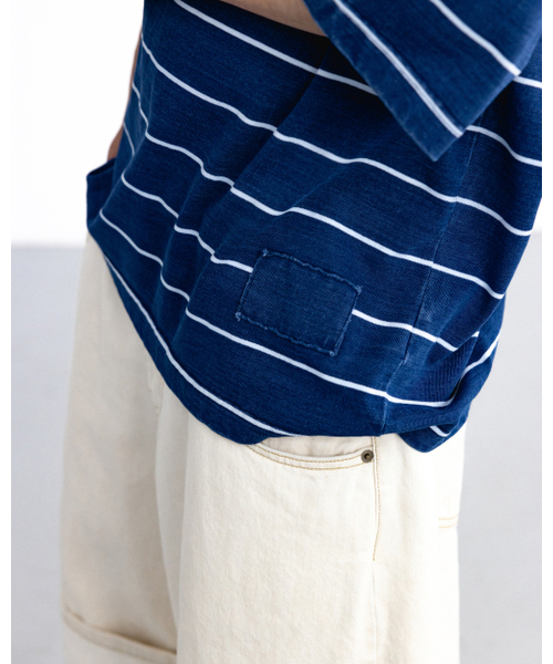 ANGLAN(アングラン)の「Denim Striped Tee - White(Tシャツ/カットソー・メンズ・その他・1/2)」の2枚目の写真