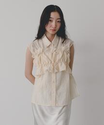 AD2018 19SS リボン刺繍ノースリーブブラウス ベスト ビスチェ 白 レディースのシャツ/ブラウス（ホワイト/白色系・袖なし）ファッション
