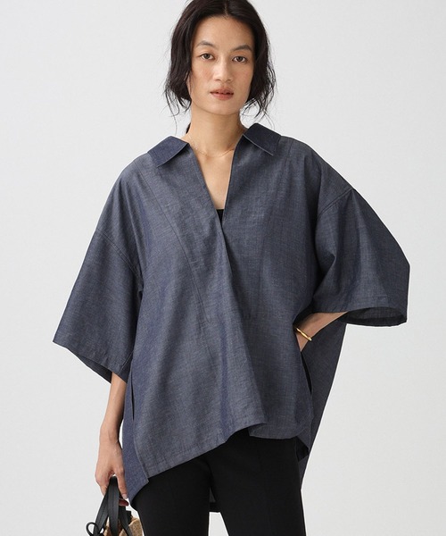 BABYLONE(バビロン)の「【接触冷感・防シワ】スキッパー五分袖シャツ(シャツ/ブラウス・レディース・ベージュ/ブラック/ネイビー・フリー)」の18枚目の写真