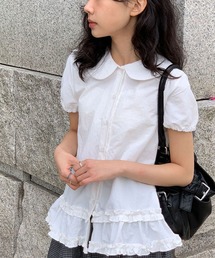 ふんわりフリル丸襟ティアードペプラムブラウス