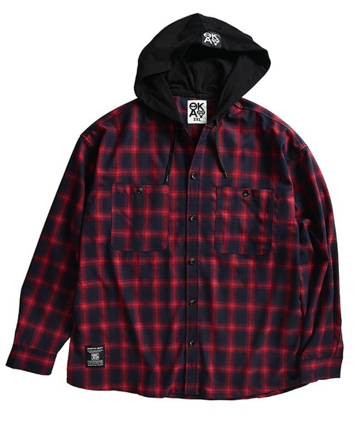 SAKAZEN(サカゼン)の「【WEB限定価格】シャツ 長袖 メンズ 大きいサイズ フード付き オンブレチェック スプレーバックプリント トップスカジュアル 春 夏(シャツ/ブラウス・メンズ・レッド/ネイビー・3XL/2XL/X(2L))」の12枚目の写真