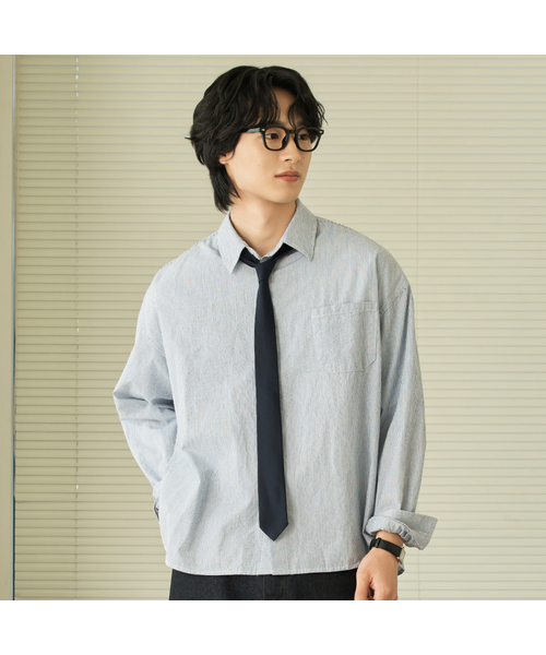 HYOJI(ヒョージ)の「26 SS セミクロップライトウェイトストライプシャツ (5カラー)(シャツ/ブラウス・メンズ・ネイビー/ホワイト/スカイブルー/チャコール/ブラック・S/XL/L/M)」の5枚目の写真
