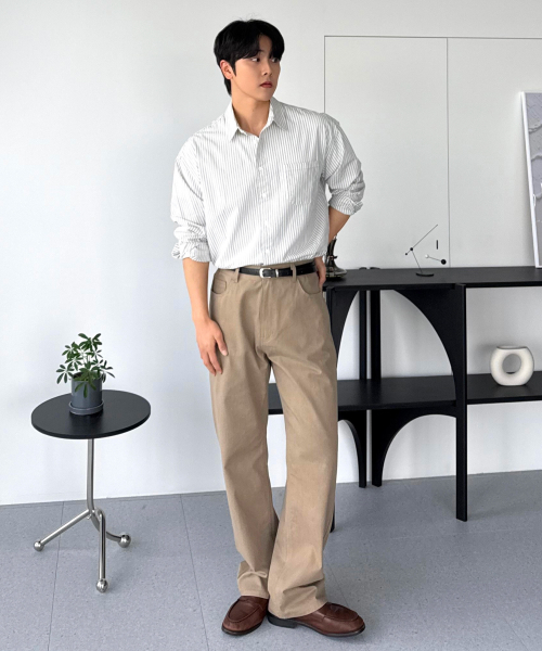 HYOJI(ヒョージ)の「26 SS セミクロップライトウェイトストライプシャツ (5カラー)(シャツ/ブラウス・メンズ・ネイビー/ホワイト/スカイブルー/チャコール/ブラック・S/XL/L/M)」の21枚目の写真