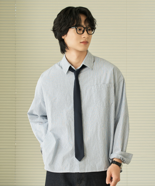 HYOJI(ヒョージ)の「26 SS セミクロップライトウェイトストライプシャツ (5カラー)(シャツ/ブラウス・メンズ・ネイビー/ホワイト/スカイブルー/チャコール/ブラック・S/XL/L/M)」の16枚目の写真