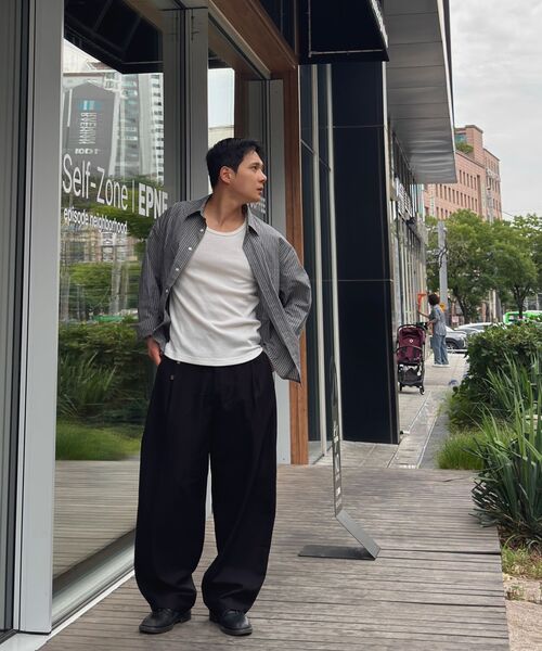 HYOJI(ヒョージ)の「26 SS セミクロップライトウェイトストライプシャツ (5カラー)(シャツ/ブラウス・メンズ・ネイビー/ホワイト/スカイブルー/チャコール/ブラック・S/XL/L/M)」の9枚目の写真