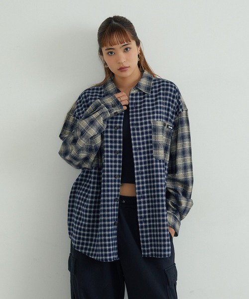 XLARGE(エクストララージ)の「PLAID PANEL L/S SHIRT(シャツ/ブラウス・メンズ・ネイビー/ブラウン・S/M/L/XL)」の4枚目の写真
