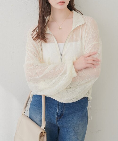 natural couture(ナチュラルクチュール)の「スタンドショートブルゾン(ブルゾン・レディース・アイボリー/グレー/ブルー/ブラック・FREE)」の6枚目の写真