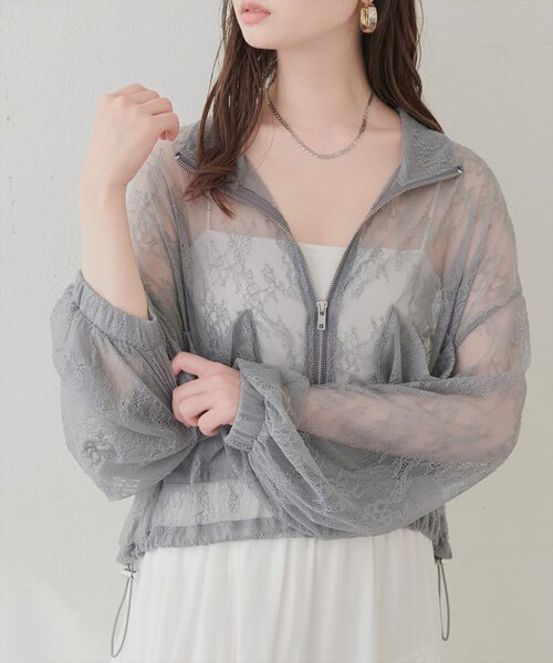 natural couture(ナチュラルクチュール)の「スタンドショートブルゾン(ブルゾン・レディース・アイボリー/グレー/ブルー/ブラック・FREE)」の21枚目の写真