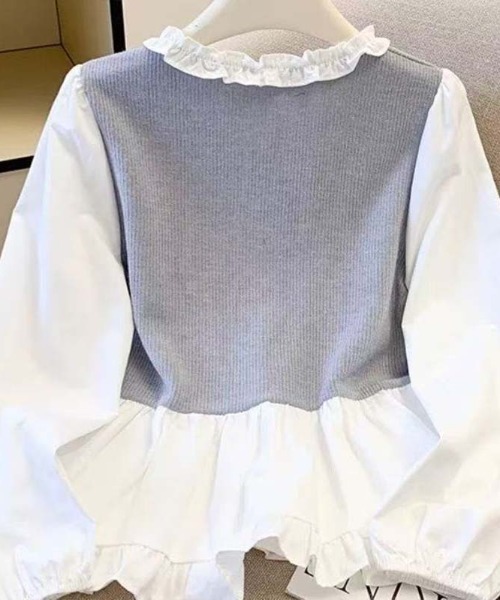 AMAJI(アマジ)の「メロウフリル リボンタイ 2WAY フリルブラウス(シャツ/ブラウス・レディース・グレー/ネイビー・MEDIUM/LARGE/X-LARGE)」の5枚目の写真