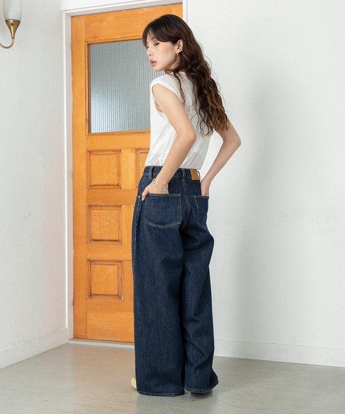 PICHI(ピイチ)の「ストレートワイドデニム(デニムパンツ・レディース・ブルー・L/M/S)」の4枚目の写真