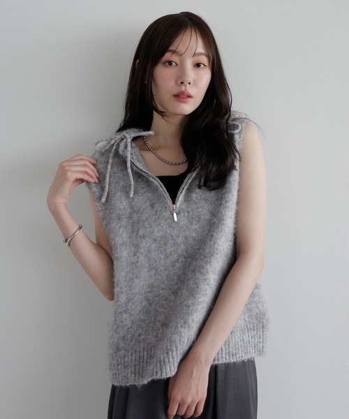 AMUU. PRECIEUSE（アムープレシューズ）の「モヘアジップフードベスト（ベスト・レディース・オフホワイト/ブラック/グレー・FREE）」の17枚目の写真