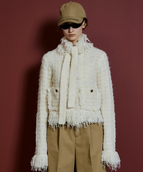MAISON SPECIAL（メゾンスペシャル）の「【2026Autumn PRE-ORDER】Fringe Tweed Knit Cardigan/フリンジツイードニットカーディガン（カーディガン/ボレロ・レディース・ホワイト/ブルー/マルチ・FREE）」の2枚目の写真