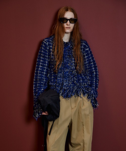 MAISON SPECIAL（メゾンスペシャル）の「【2026Autumn PRE-ORDER】Fringe Tweed Knit Cardigan/フリンジツイードニットカーディガン（カーディガン/ボレロ・レディース・ホワイト/ブルー/マルチ・FREE）」の8枚目の写真