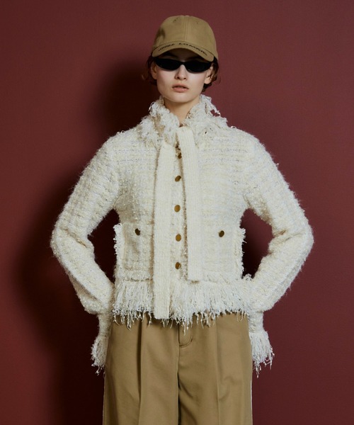 MAISON SPECIAL（メゾンスペシャル）の「【2026Autumn PRE-ORDER】Fringe Tweed Knit Cardigan/フリンジツイードニットカーディガン（カーディガン/ボレロ・レディース・ホワイト/ブルー/マルチ・FREE）」の13枚目の写真